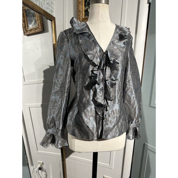Armani Collezioni Ruffle V-neck Blouse Long Sleeve Size US 4 - Picture 1 of 11